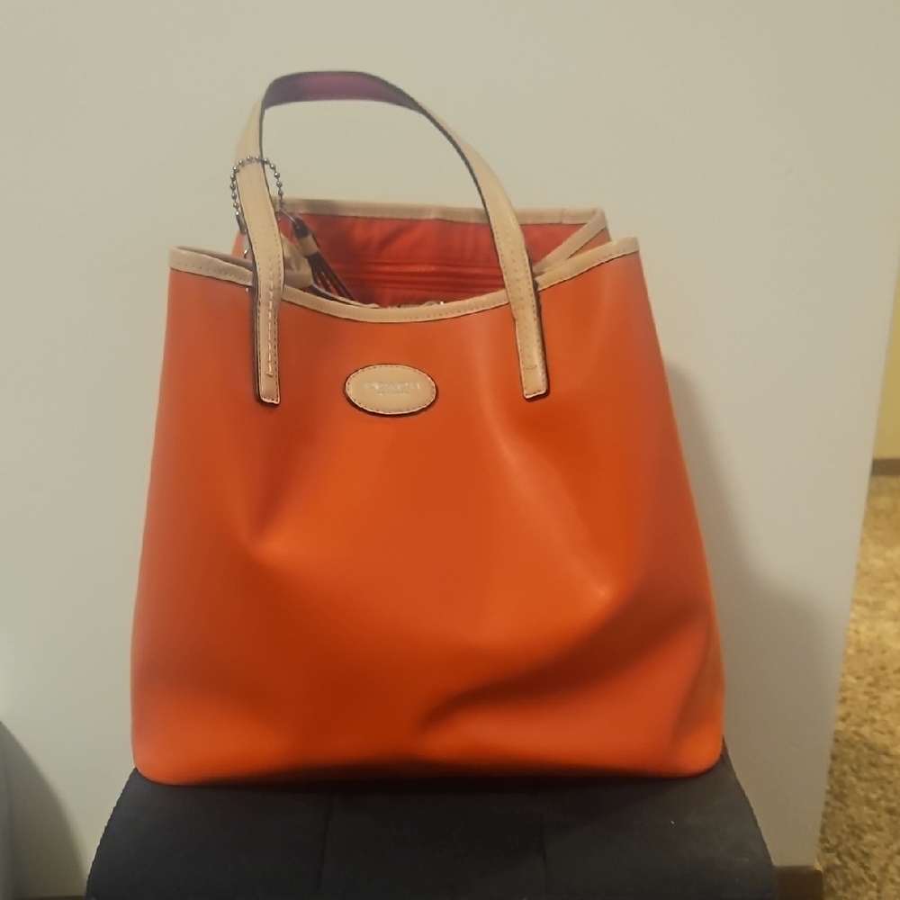 Orange Leather Tote Bag